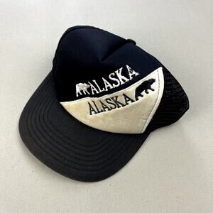 Vintage Alaska Hat Cap Snapback Trucker Black Bear Animals Nature Outdoor 90s